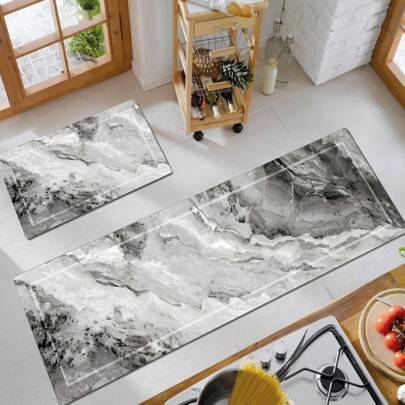 1枚 シリコンマット キッチンフロアカーペット オールシーズン シリカゲルマット、グレーナチュラル大理石柄、快適なクッション性、疲労軽減、吸水防滑速乾耐摩耗、キッチン/ダイニング/ランドリー/書斎/玄関/浴室に適合