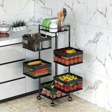 [KNERS]Rotating Kitchen Storage Shelf 5 Tier, Metal Fruit Vegetable Storage Basket Multi-Layer Vegetable Rack Storage Trolley On Wheels, Floor-Standing Basket For Kitchen Bathroom, Square - 彩色 - 查看 9