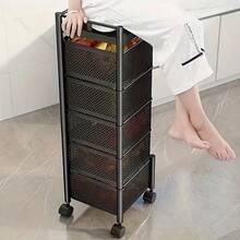 [KNERS]Rotating Kitchen Storage Shelf 5 Tier, Metal Fruit Vegetable Storage Basket Multi-Layer Vegetable Rack Storage Trolley On Wheels, Floor-Standing Basket For Kitchen Bathroom, Square - 彩色 - 查看 11