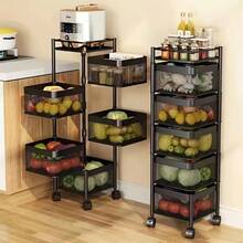[KNERS]Rotating Kitchen Storage Shelf 5 Tier, Metal Fruit Vegetable Storage Basket Multi-Layer Vegetable Rack Storage Trolley On Wheels, Floor-Standing Basket For Kitchen Bathroom, Square - 彩色 - 查看 10