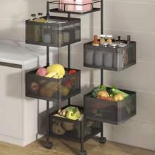 [KNERS]Rotating Kitchen Storage Shelf 5 Tier, Metal Fruit Vegetable Storage Basket Multi-Layer Vegetable Rack Storage Trolley On Wheels, Floor-Standing Basket For Kitchen Bathroom, Square - 彩色 - 查看 1
