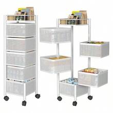 [KNERS]Rotating Kitchen Storage Shelf 5 Tier, Metal Fruit Vegetable Storage Basket Multi-Layer Vegetable Rack Storage Trolley On Wheels, Floor-Standing Basket For Kitchen Bathroom, Square - 彩色 - 查看 7