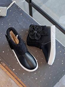 1双黑色女童冬靴，新款秋冬儿童鞋，小女孩雪地靴，带绒里，防滑公主保暖靴 - 黑色 - 查看 6