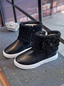 1双黑色女童冬靴，新款秋冬儿童鞋，小女孩雪地靴，带绒里，防滑公主保暖靴 - 黑色 - 查看 5