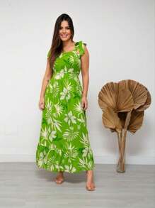 Strap Midi Dress With Bow - 青檸色 - 查看 1