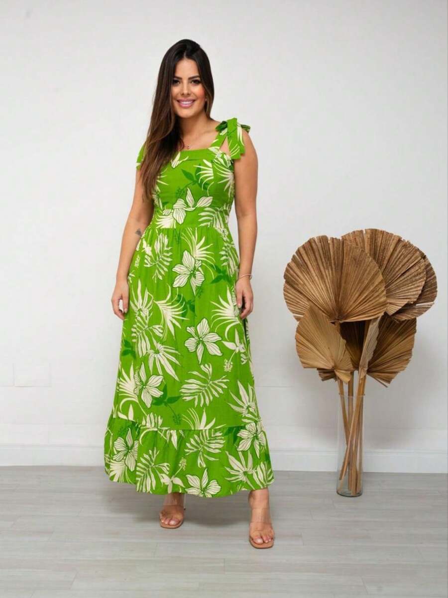 Strap Midi Dress With Bow - 青檸色 - 查看 1