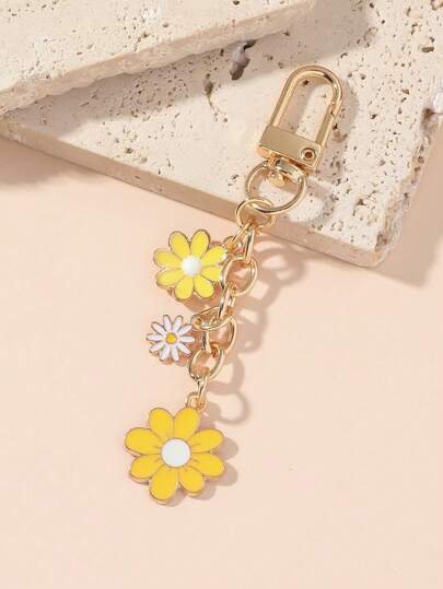 1pc Women Ins-Style Metallic Enamel Daisy Flower Keychain, Fresh Floral Bag Charm Accessory