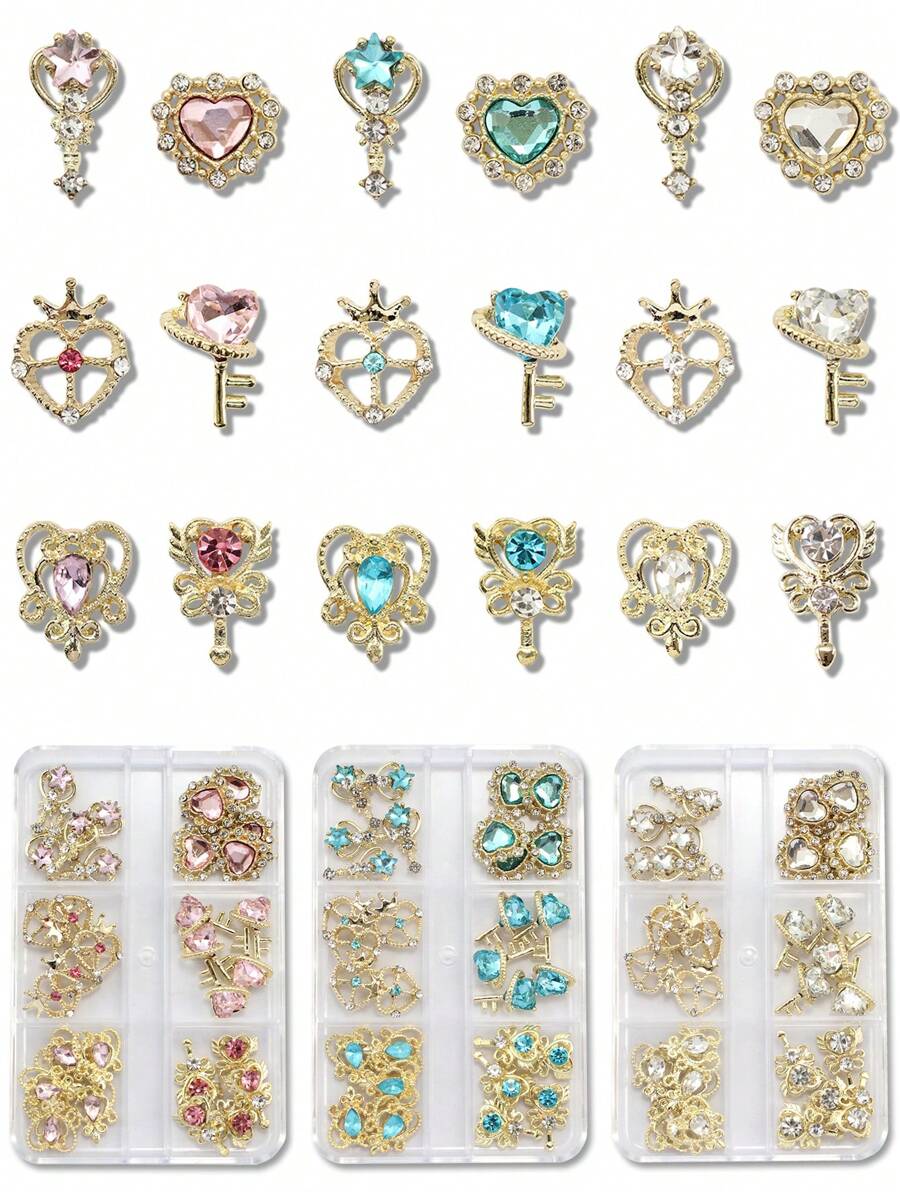 30 Pieces Per Box Of Nail Art Nail Accessories, Three-Dimensional Nail Art Set, Pink, Blue, White, Fairy Stick, Beautiful Girl Series, Sparkling Gemstone Crystal Diy Nail Products Nail Supplies Nails Nail Charms