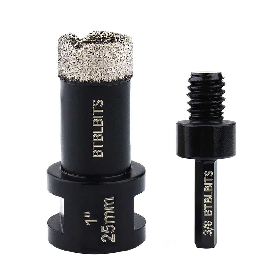 Dry Diamond Core Drill Bit 1 Inch (25mm) 5/8-11 Thread Tile Drill Bits Vacuum Brazed Angle Grinder Diamond Hole Saw For Porcelain Ceramic Granite Marble Brick With 3/8" Hex Shank Drilling - 黑色 - 查看 1