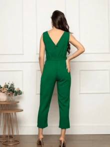 Linhão Jumpsuit - Women's Fashion - Elegant And Sophisticated - Jumpsuit With Tie-Up Sash On The Side - màu xanh lá - Xem 6