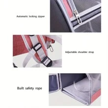 宠物外出透气猫狗背包，通风设计安全皮带扣支撑可折叠，大容量背包，适合中小型宠物（15 磅以下） - 粉色 - 查看 6