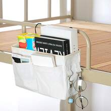 Bolsa de almacenamiento colgante multifuncional para cama, organizador para camas literas, camas de hospital, dormitorios, rieles de cama, donde se pueden colocar gafas, libros, teléfonos móviles, llaves (blanco), de vuelta a la escuela, bolsa de almacenamiento escolar, organización universitaria - Blanco - Ver 4