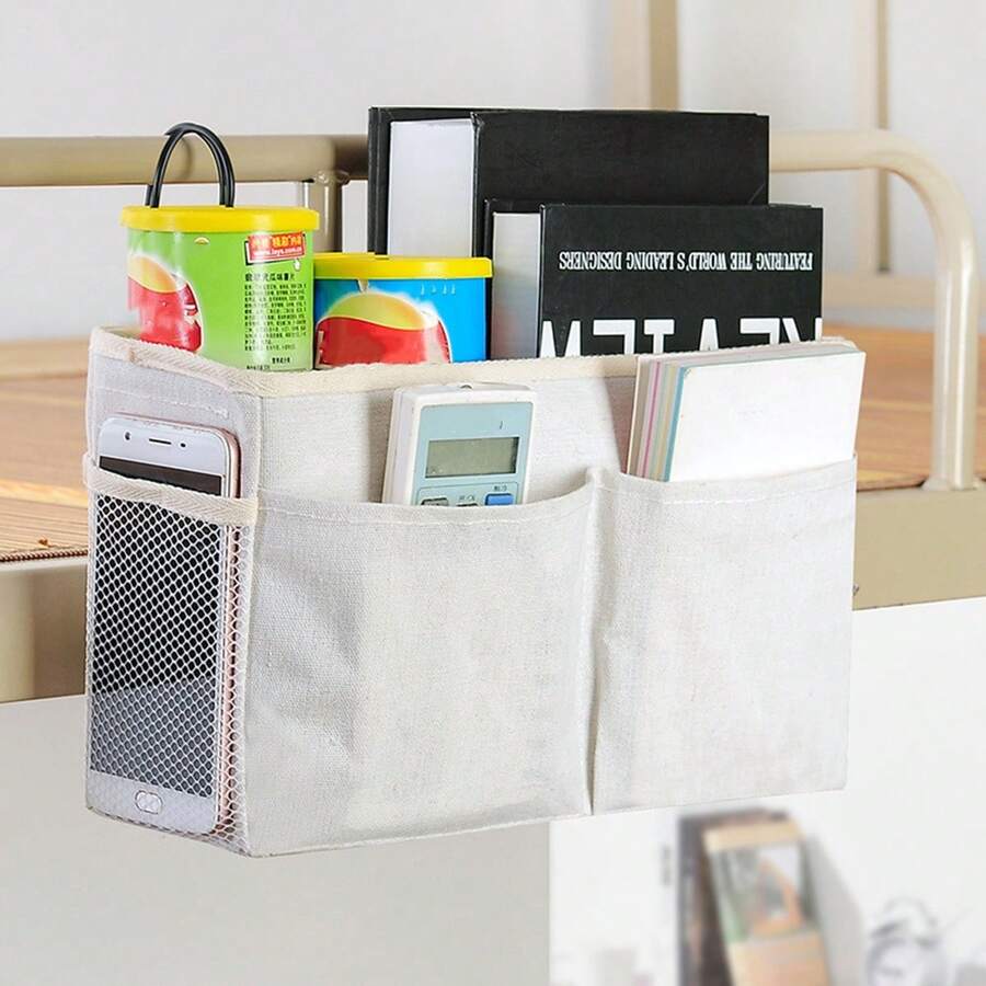 Bolsa de almacenamiento colgante multifuncional para cama, organizador para camas literas, camas de hospital, dormitorios, rieles de cama, donde se pueden colocar gafas, libros, teléfonos móviles, llaves (blanco), de vuelta a la escuela, bolsa de almacenamiento escolar, organización universitaria - Blanco - Ver 1