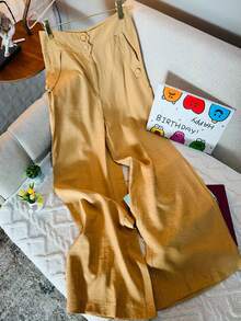 Crystal Love 886 Women's High Waist Tailoring Pants With Two Buttons And Zipper And Open Pocket - 卡其色 - 查看 3