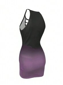 Elegante vestido mini ajustado con tirantes finos, degradado y recortes, resalta las curvas del Body, adecuado para fiestas y desplazamientos, estilo Y2K, primavera/verano - Púrpura malva - Ver 5