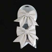 2pcs Christmas Gold Glitter Bow Ribbon Decor, Holiday Christmas Tree Window Ornaments Home Decor Christmas Decorations Room Decor Winter