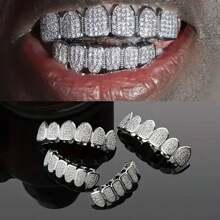 Full Zirconia Stone Tooth Grills, Unisex Gold And Silver Color Detachable Teeth Jewelry Rapper Accessories - Multicolor - View 2