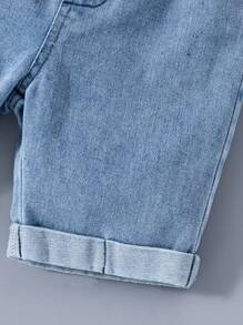 Young Boy Cartoon Print Short Sleeve Tee And Denim Shorts Set