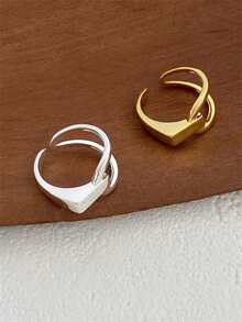 1 件 925 纯银几何线条不对称开口戒指，附赠礼品盒，时尚独特，适合约会、送礼，百搭女性 - 幾何線條開口戒 - 查看 1