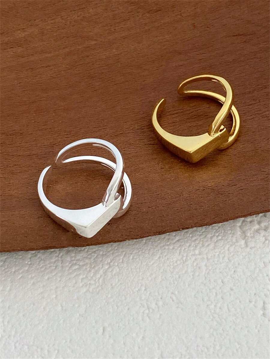 1 件 925 纯银几何线条不对称开口戒指，附赠礼品盒，时尚独特，适合约会、送礼，百搭女性 - 幾何線條開口戒 - 查看 1