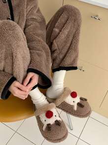 Dép đi trong nhà hình con nai Giáng sinh dễ thương cho nam, Dép đi trong nhà bằng vải nhung mùa đông - màu nâu - Xem 5