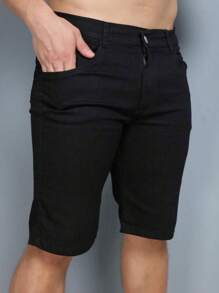 Men Denim Shorts - 黑色 - 查看 3