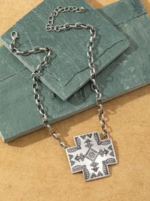 Một chiếc vòng cổ kiểu Bohemian Retro đơn giản được in bằng tay theo phong cách Châu Âu và Mỹ Hợp kim kẽm hình học Dây chuyền bạc cổ dành cho phụ nữ, thích hợp để đeo hàng ngày. - Màu Bạc Cổ - Xem 2