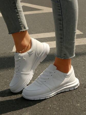 Summer Student White Shoes For Women Lightweight Breathable Sports Running Shoes Women's Sneakers Casual Shoes White Lace-Up Casual Shoes