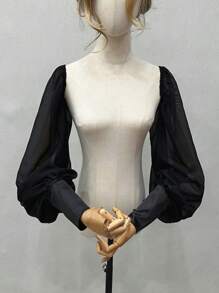 1pc White Chiffon Puff Sleeve Long Bridal Decorative Sleeve Cuffs With Elastic - Multicolor - View 13