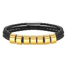 Customized Family Name Men's Bracelet, 3-Layer Black Leather Magnetic Bracelet, 20cm/22cm, Gold/Silver, Personalized Stainless Steel Beads, Laser Engraved With Family Name, Date, Birthday Gift, Christmas Gift, Father's Day Gift,Black,Gold,Stylish,Colorful,Vintage,Simple,Unisex,Casual,Cuties,Custom,Personalized,Unique,Ideal Gifts For Him,Ideal Gifts For Her,Her,Boyfriend,Girlfriend,Dad,Mom,Family,Friends,For Anniversaries,For Birthdays,For Graduation,For Prom,For Party,Stainless Steel Jewelry