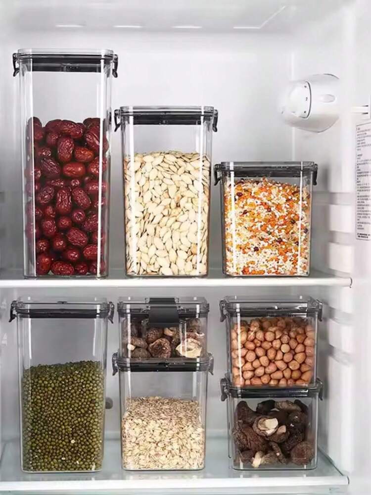 Kit 12 Airtight Acrylic Pots With Lid 2.2L 1.6L 800ml Groceries Kitchen Decoration Utensils - 無色 - 查看 2