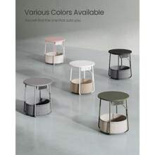 VASAGLE Side Table With Charging Station, Round End Table With Fabric Basket, Nightstand With Power Outlets USB Ports, For Living Room, Bedroom, Modern - Màu xanh Ô liu - Xem 9