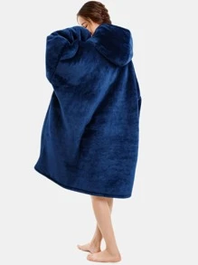 1件加厚宽松抓绒连帽家居服，适合情侣穿着，居家或户外穿着，冬季保暖，适合秋冬季节，蓬松柔软。 - 藏蓝色 - 查看 5