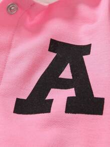 2件套女童休闲学院风星星字母印花撞色长袖连帽外套和裤子套装，轻薄面料，适合春秋季穿着 - 玫紅色 - 查看 3