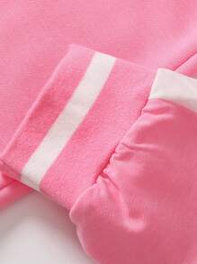 2件套女童休闲学院风星星字母印花撞色长袖连帽外套和裤子套装，轻薄面料，适合春秋季穿着 - 玫紅色 - 查看 8