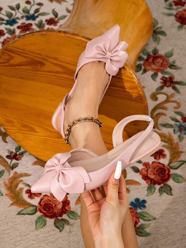 Fall/Winter 2025 Summer New Style Women Flat Shoes Bowknot Pointed Toe Flats, Pink