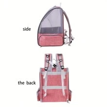 宠物外出透气猫狗背包，通风设计安全皮带扣支撑可折叠，大容量背包，适合中小型宠物（15 磅以下） - 粉色 - 查看 5