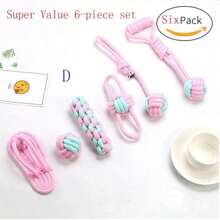 5 piezas Juego de cuerdas para masticar para perros, bola de cuerda juguete para gato y perro, palitos y juguetes para masticar para cachorros, suministros para mascotas pequeñas - Rosa - Ver 9