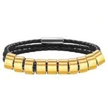 Customized Family Name Men's Bracelet, 3-Layer Black Leather Magnetic Bracelet, 20cm/22cm, Gold/Silver, Personalized Stainless Steel Beads, Laser Engraved With Family Name, Date, Birthday Gift, Christmas Gift, Father's Day Gift,Black,Gold,Stylish,Colorful,Vintage,Simple,Unisex,Casual,Cuties,Custom,Personalized,Unique,Ideal Gifts For Him,Ideal Gifts For Her,Her,Boyfriend,Girlfriend,Dad,Mom,Family,Friends,For Anniversaries,For Birthdays,For Graduation,For Prom,For Party,Stainless Steel Jewelry