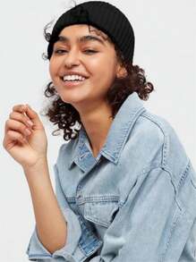 1pc Unisex Knitted Beanie Hat Short No Brim Reversible Warm Cap - Multicolor - View 6