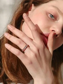 1 件不锈钢全砖锆石戒指 - 玫瑰金 - 查看 4