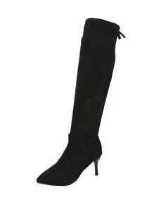 Botas de tacón alto de unicolor para mujeres. Botas de moda con elástico sobre la rodilla. Botas cómodas para mujeres