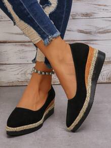 女士厚底坡跟鞋，性感时尚尖头一脚蹬舒适休闲鞋 - 黑色 - 查看 3