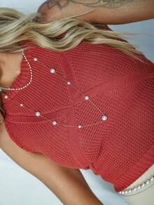 Croped Blouse Regata X Summer Fashion Women's Tricot Premium Line Mah Knitwear - 巧克力棕 - 查看 2