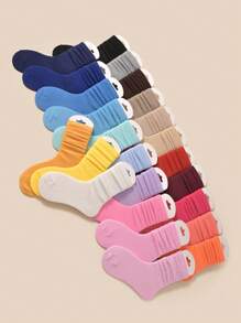 12 双/套儿童袜子，色彩鲜艳，透气，舒适，柔软，时尚，多功能休闲中筒袜，适合日常生活或返校，颜色随机 - 彩色 - 查看 2