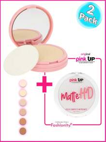 FASHIONITY Pink Up paquete maquillaje en polvo compacto Mineral Cover talla grande polvo traslúcido mate HD acabado profesional controla brillo textura ligera cobertura uniforme larga duración piel suave - 500 SUNNY + HD - Ver 1