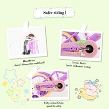 Rully Girls Bike For 2-7 Years Children, Retro Kids Bike With Training Wheels | Bell | Doll Seat | Basket (12"/14"/16") - 紫色 - 查看 4