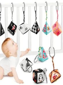 Black & White Rattle For Youngsters - Soothing Grip And Educational Sound Toy, Perfect Birthday Or Holiday Gift Baby Stroller Pendant, Plush Fabric Soothing Children's Toys, Bell Teether Animal Wind Chime Hanging Toys, Entryway Teething Bite Hanging Buckle, Car Hanging Pendant Toy - Multicolor - View 1