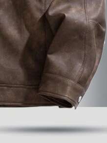 男士秋季户外运动时尚酷炫皮夹克 - 棕色 - 查看 5