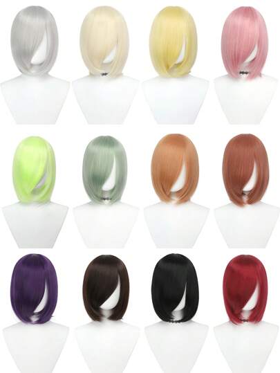 12 英寸合成假发，适合角色扮演，多色短假发，耐热高温纤维假发，适合节日服装
